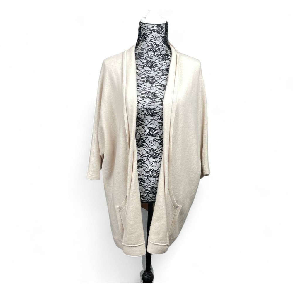 Open Front Cashmere Cardigan Longline Knit Minimalist Neutral Pockets Small